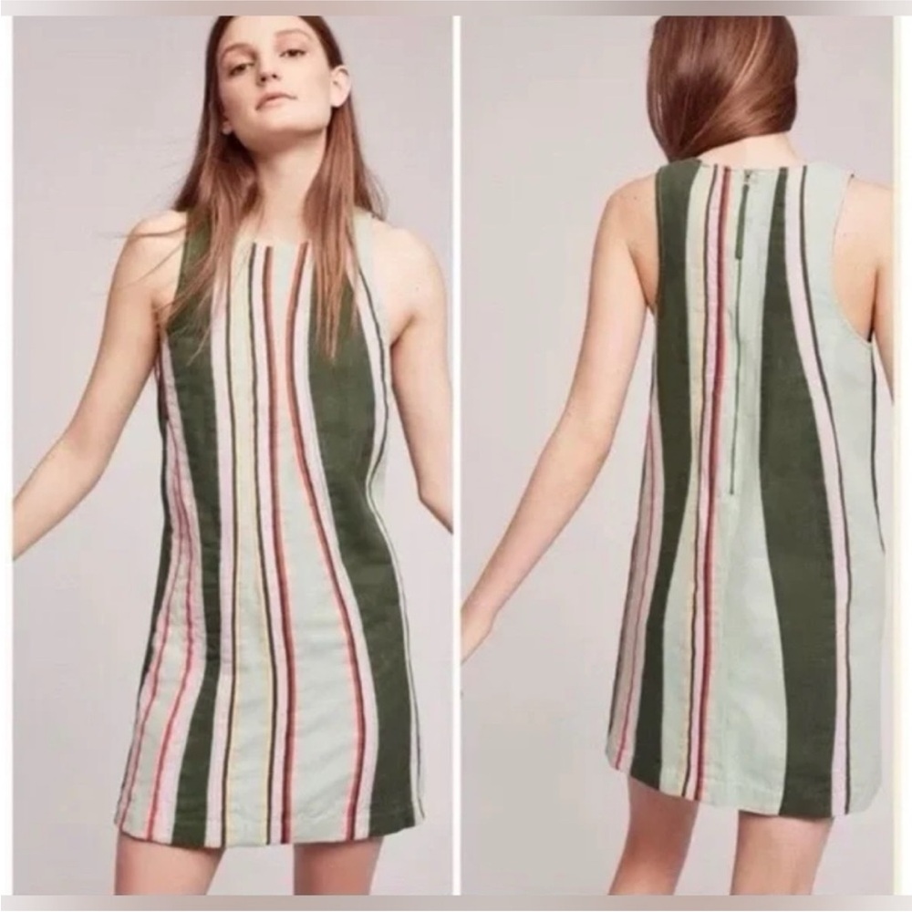 Anthropologie Green and Red Striped Dress